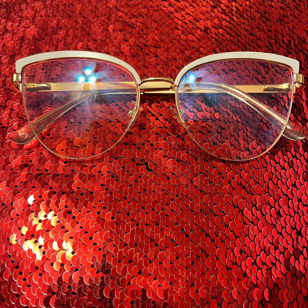 Chic Gold and White Cat-Eye Glasses